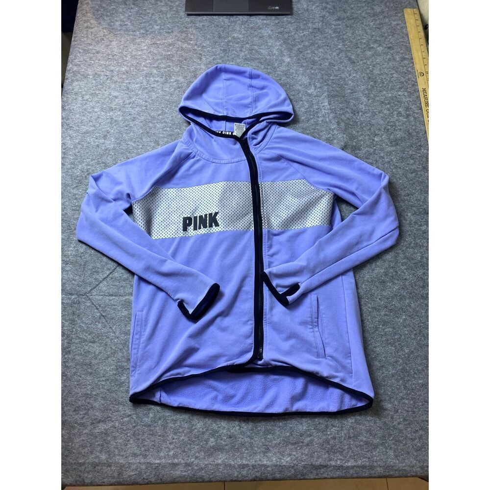 PINK Brand Sweater Womens Medium Blue Hoodie Full Zip Victorias Secret